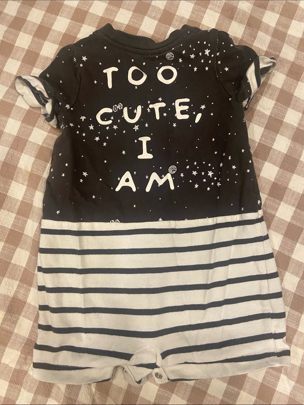 GAP Black and White Star Stripe Baby Romper with Green Character Appliqué - Picture 2 of 5
